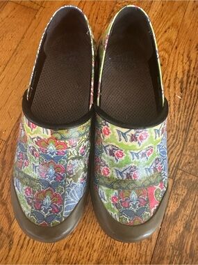 Dansko Volley Rain Clogs Womens EU 38 Floral Patchwork Coated Canvas Slip On